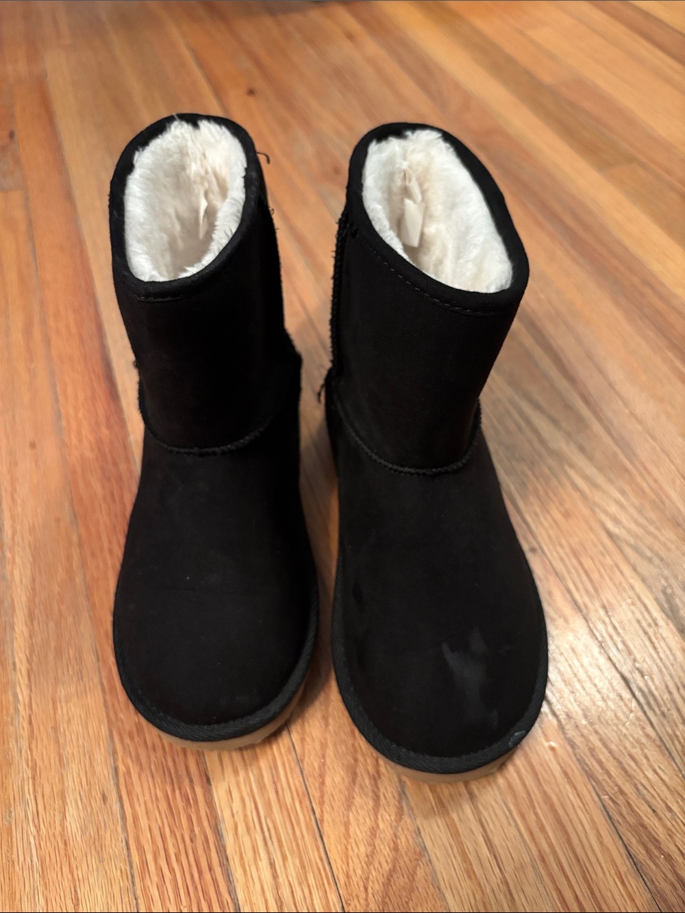 Black Faux-Suede Winter Boots with Cream Sherpa Lining